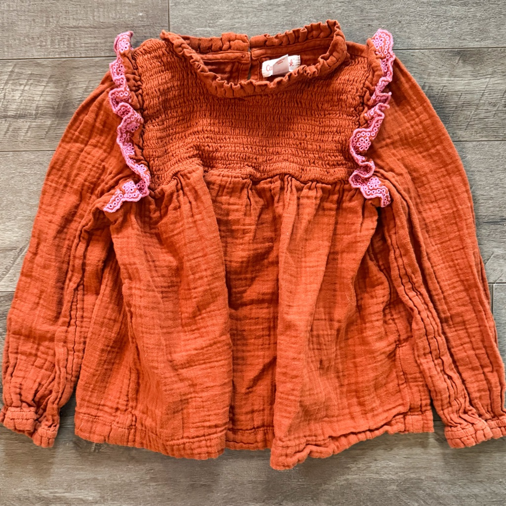 Cat & Jack Rust Gauze Smocked Ruffle Boho Blouse Girls Size 6